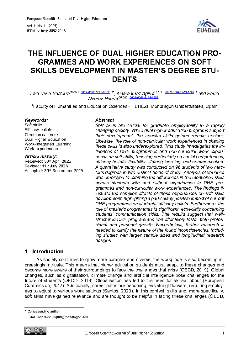 Cover image of the article "The Influence of Dual Higher Eduation Programmes and Work Experiences on Soft Skills Delvelopment in Master's Degree Students"