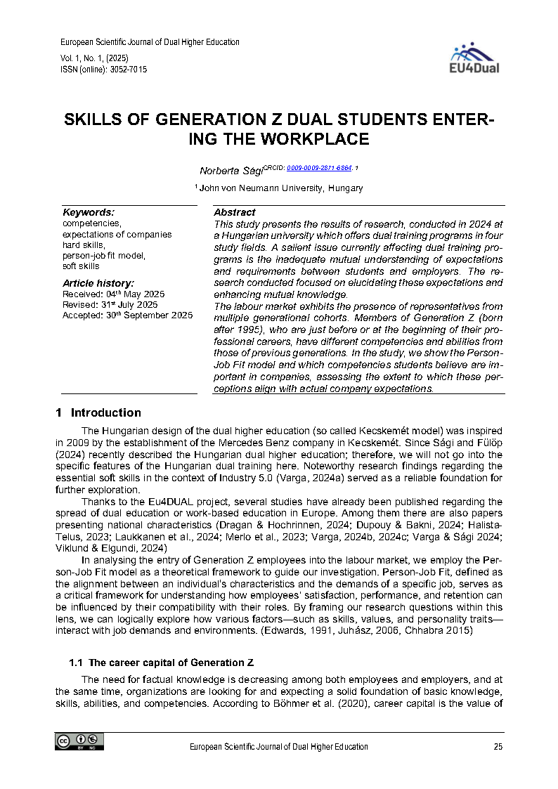Cover image of the article "Skills of Generation Z Dual Students Entering the Workplace"