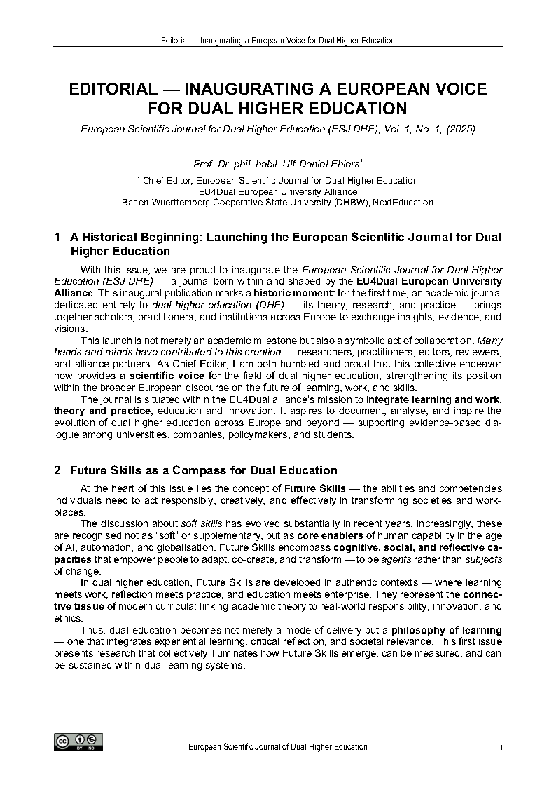 Cover image of the Editorial "Inaugurating a Europea Voice for Dual Higher Education"