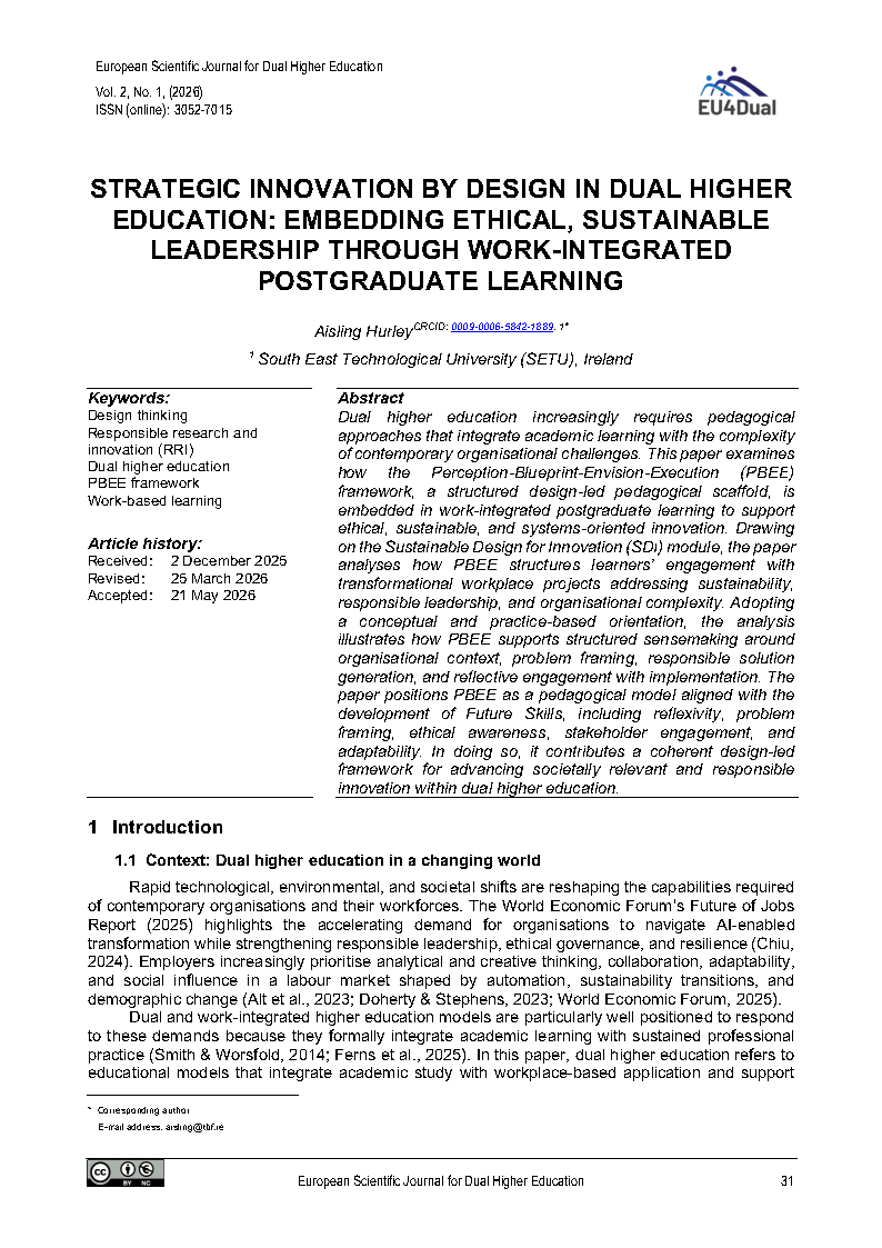 Cover image of the article "Strategic Innovation by Design in Dual Higher Education: Embedding Ethical, Sustainable Leadership Through Work-Integrated Postgraduate Learning"
