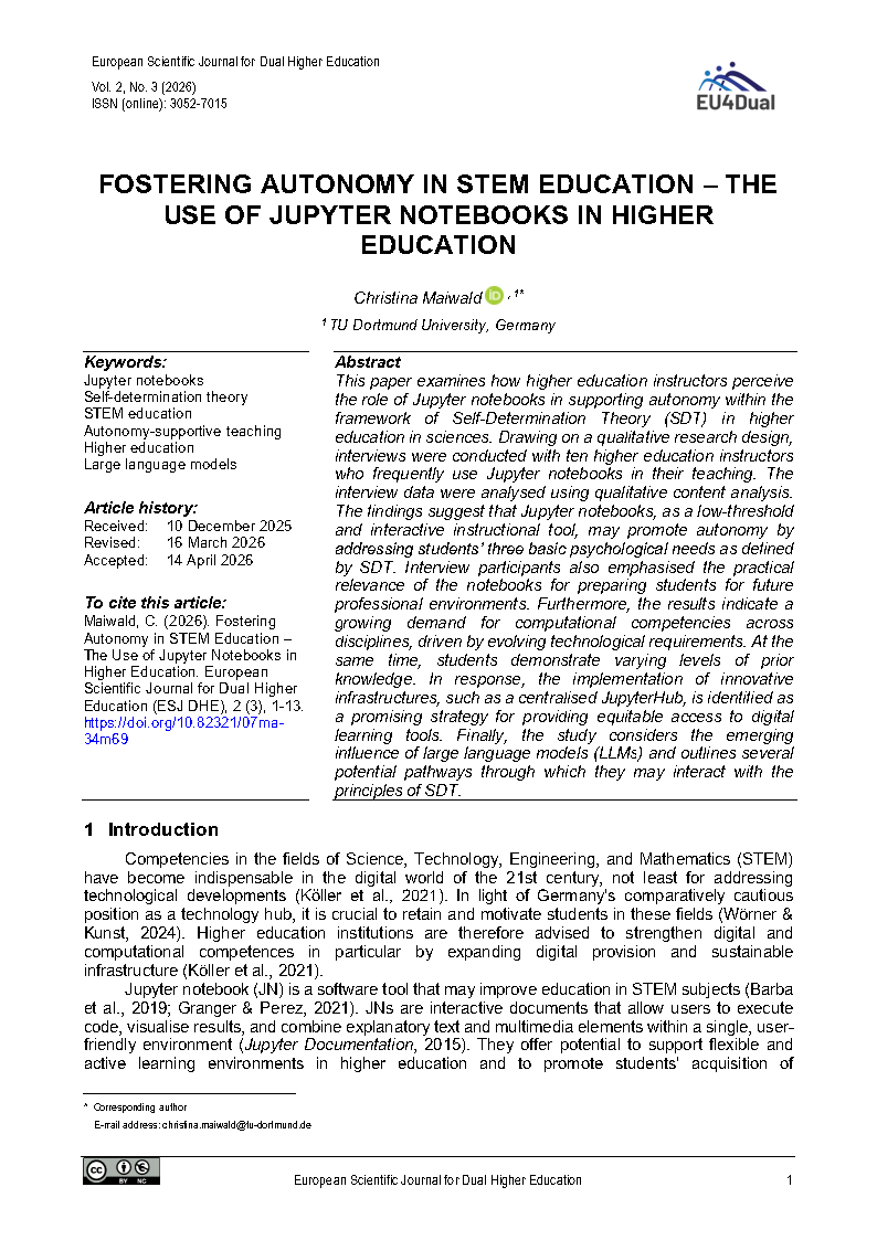 Cover image of the article "Fostering Autonomy in STEM Education – The Use of Jupyter Notebooks in Higher Education"