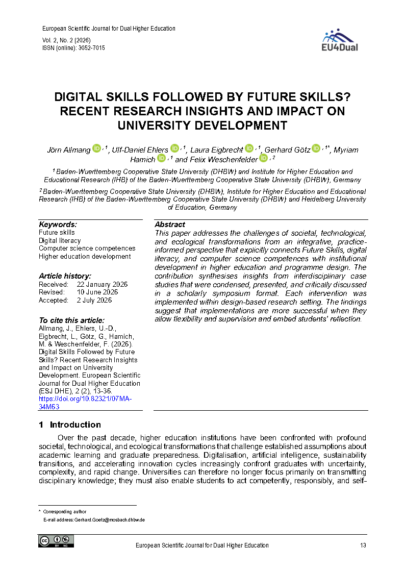Cover image of the article "Digital Skills Followed by Future Skills? Recent Research Insights and Impact on University Development"